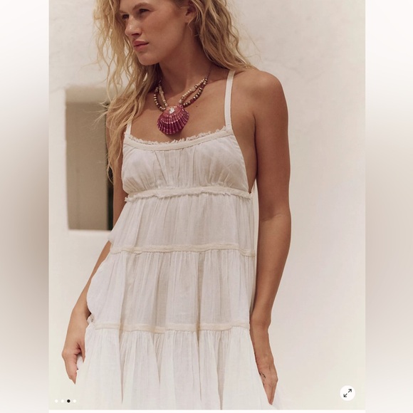 Free People Free-est Isla Tiered Ruched Vacation Midi Dress M - Picture 3 of 10